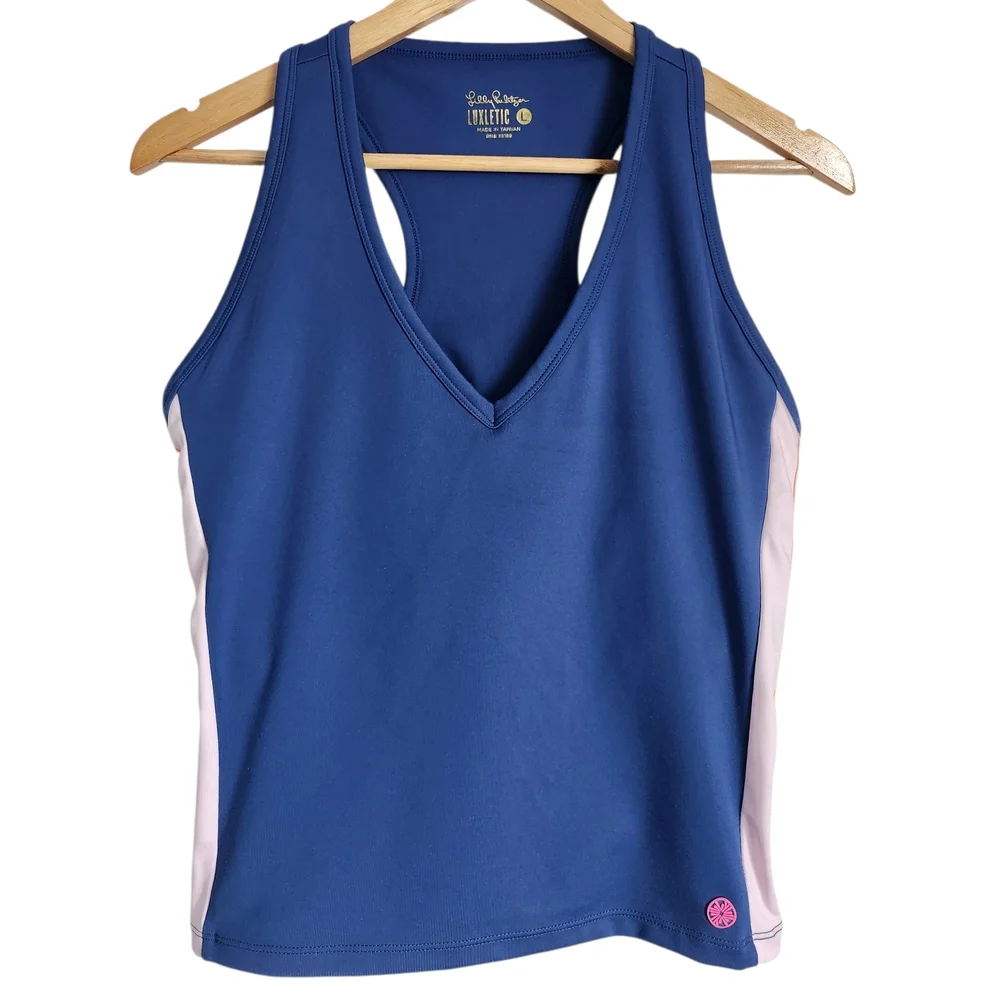 Lilly Pulitzer Blue Tank Top with Pink and Orange Stripes - Picture 4 of 8